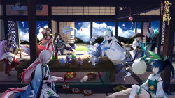 Rule 34 | 6+girls, absurdres, animal ears, chef no kimagure salad, food, hand fan, highres, ice shaver, indoors, mouse ears, multiple girls, official art, onmyoji, onmyouji, shaved ice, sitting, tagme, thighhighs, white legwear