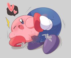 Rule 34 | 1boy, 1girl, 2019, unworn armor, blush, unworn cape, clitoris, drooling, feet, unworn footwear, from behind, full-face blush, gender request, genderswap, gloves, grey background, heart, heart-shaped pupils, hetero, highres, holding another&#039;s foot, kirby, kirby (series), leg hold, lying, mask, unworn mask, meta knight, mittens, moaning, mons pubis, motion lines, nintendo, no humans, on side, one eye closed, open mouth, penis, pussy, pussy juice, saliva, sex, sex from behind, simple background, spoken heart, subaru331, sweat, symbol-shaped pupils, tareme, tearing up, tongue, torogao, uncensored, vaginal