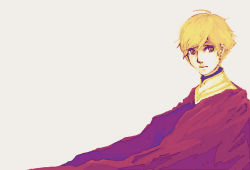 Rule 34 | 1boy, blonde hair, cape, jomy marquis shin, male focus, simple background, solo, toward the terra