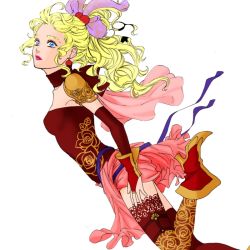 Rule 34 | 1990s (style), blonde hair, blue eyes, boots, bow, cape, detached sleeves, earrings, final fantasy, final fantasy vi, gloves, jewelry, lipstick, makeup, ribbon, tagme, theotherjet, tina branford