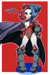 Rule 34 | 1girl, batman (series), breasts, cape, cleavage, dc comics, gloves, harley quinn, high heel boots, multicolored hair, rin10, solo
