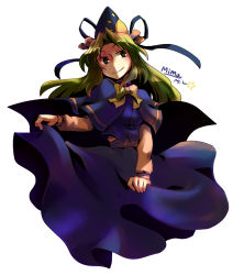 Rule 34 | 1girl, capelet, character name, female focus, green eyes, green hair, hat, long hair, matching hair/eyes, mima (touhou), mystic square, nightea, short hair, simple background, solo, touhou, touhou (pc-98), white background, wizard hat