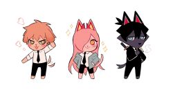 Rule 34 | + +, 1girl, 2boys, alternate form, animal crossing, animal ears, asymmetrical bangs, black hair, black jacket, black legwear, black neckwear, black pants, black suit, blonde hair, blue eyes, blue jacket, cat, cat ears, cat girl, cat tail, chainsaw man, cigarette, claireiosity, collared shirt, crosshair pupils, crossover, demon girl, demon horns, denji (chainsaw man), dog, dog boy, dog ears, dog tail, eyebrows, eyelashes, formal, full body, green eyes, hair between eyes, hair over one eye, half-closed eyes, hands on own hips, hayakawa aki, high ponytail, highres, horns, jacket, light blush, long hair, medium hair, multicolored eyes, multiple boys, necktie, nintendo, off shoulder, one eye covered, pants, pink hair, ponytail, power (chainsaw man), red eyes, sheath, sheathed, shirt, shirt tucked in, short hair, short ponytail, sleeves rolled up, slit pupils, smoke, smoking, sparkle, speed lines, standing, suit, sword, tail, tail wagging, tongue, tongue out, weapon, weapon on back, white background, white shirt, wolf, wolf boy, wolf ears, wolf tail, yellow eyes