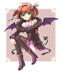 Rule 34 | 00s, 1girl, brown hair, choker, green eyes, hairband, naomi (miette), official alternate costume, rita mordio, short hair, sitting, solo, tales of (series), tales of vesperia, thighhighs, twintails, wings
