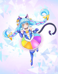 Rule 34 | 1girl, animal ears, aqua hair, boots, braid, cat ears, cat tail, chocoribon, cure cosmo, elbow gloves, gloves, highres, long hair, multicolored hair, pink hair, precure, star twinkle precure, tail, thigh boots, thighhighs, yellow eyes, yuni (precure)