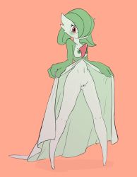 Rule 34 | 1girl, absurdres, blush, breasts, cleft of venus, clothes lift, commentary, creatures (company), dark nipples, full body, game freak, gardevoir, gen 3 pokemon, green hair, hair over one eye, highres, long legs, long skirt, nintendo, nipples, no feet, no mouth, no panties, pokemon, pokemon (creature), pussy, red eyes, short hair, showgirl skirt, skirt, skirt lift, solo, uncensored, what&#039;s a lewd?