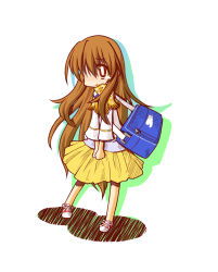 Rule 34 | 00s, 1boy, bad id, bad pixiv id, bag, blush, brown eyes, brown hair, crossdressing, genshiken, hair over one eye, hato kenjirou, kabe (east abyss), long hair, male focus, open mouth, scarf, shoes, shoulder bag, skirt, sneakers, solo, tears, trap