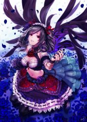 Rule 34 | 10s, 1girl, arm garter, artist name, bad id, bad pixiv id, beads, black nails, black pantyhose, blue flower, blue rose, breasts, brooch, checkered background, cleavage, dress, drill hair, flower, frilled dress, frilled skirt, frills, from above, full body, gothic lolita, hair flower, hair ornament, hair ribbon, idolmaster, idolmaster cinderella girls, jewelry, kanzaki ranko, lace, lace-trimmed skirt, lace trim, lolita fashion, looking at viewer, looking up, maco (wondermind), maid headdress, medium breasts, midriff, nail polish, navel, pantyhose, parted lips, red eyes, ribbon, ribbon-trimmed skirt, ribbon trim, rose, signature, silver hair, sitting, skirt, smile, solo, twin drills, twintails, wariza
