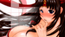 Rule 34 | 00s, bandana, black hair, blue eyes, blush, breasts, handheld game console, headband, playstation portable, psp wallpaper, queen&#039;s blade, tomoe (queen&#039;s blade)