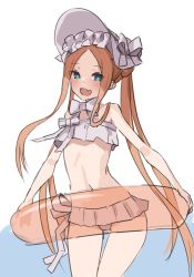 Rule 34 | 1girl, abigail williams (fate), abigail williams (swimsuit foreigner) (fate), abigail williams (swimsuit foreigner) (third ascension) (fate), absurdres, bare shoulders, bikini, blonde hair, blue eyes, blush, bonnet, bow, breasts, fang, fate/grand order, fate (series), forehead, highres, innertube, kopaka (karda nui), long hair, looking at viewer, microskirt, navel, open mouth, parted bangs, sidelocks, simple background, sketch, skirt, small breasts, smile, solo, swim ring, swimsuit, thighs, twintails, very long hair, white background, white bikini, white bow, white headwear