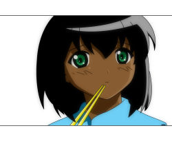 Rule 34 | 00s, 1girl, chopsticks, dark skin, dark-skinned female, green eyes, kokubunji koyori, nurse witch komugi-chan, solo, third-party edit, vector trace