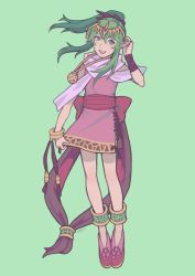 Rule 34 | 1girl, blush, cape, fire emblem, fire emblem: mystery of the emblem, fire emblem heroes, green eyes, green hair, hair ornament, hair ribbon, highres, jewelry, jivke, long hair, looking at viewer, nintendo, open mouth, pointy ears, ponytail, ribbon, smile, solo, tiki (fire emblem), tiki (young) (fire emblem)