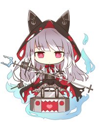 Rule 34 | 1girl, absurdres, akihiyo, anchor, animal hood, azur lane, black cape, black skirt, blue fire, bow, bowtie, cannon, cape, cat hood, chain, closed mouth, commentary request, erebus (azur lane), fire, gloves, heart, heart in mouth, high-waist skirt, highres, holding, hood, hooded cape, puffy short sleeves, puffy sleeves, purple eyes, red bow, red bowtie, sharp teeth, shirt, short sleeves, silver hair, simple background, skirt, solo, striped clothes, striped thighhighs, suspender skirt, suspenders, teeth, thighhighs, torn clothes, transparent background, turret, white background, white gloves, white shirt