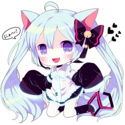 Rule 34 | 1girl, ahoge, animal ears, bad id, bad pixiv id, bell, blue eyes, blue hair, cat ears, cat tail, chibi, detached sleeves, fang, haru431, hatsune miku, headset, jingle bell, kneehighs, kneeling, long hair, matching hair/eyes, necktie, open mouth, simple background, skirt, sleeves past wrists, socks, solo, tail, twintails, very long hair, vocaloid, white background