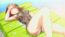 Rule 34 | 00s, 1girl, animated, animated gif, anime screenshot, armpits, competition swimsuit, double vertical stripe, exhausted, hair over eyes, igarashi miyuki, inflatable raft, leg lift, lying, one-piece swimsuit, pani poni dash!, red hair, screencap, short hair, solo, swimsuit, wet