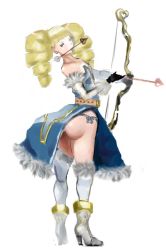 Rule 34 | archer (disgaea), arrow (projectile), ass, bare shoulders, blonde hair, boots, bow (weapon), detached sleeves, disgaea, drill hair, gloves, high heel boots, high heels, huge ass, thighhighs, weapon