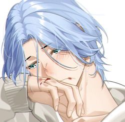Rule 34 | 1boy, aqua eyes, blood, blood from mouth, blood on hands, blue hair, blush, bruise, bruise on face, cuts, dhfz181, hasegawa langa, injury, long sleeves, looking to the side, male focus, medium hair, sad, sk8 the infinity