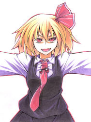Rule 34 | 1girl, bad id, bad pixiv id, blonde hair, embodiment of scarlet devil, fangs, female focus, hair ribbon, necktie, red eyes, red necktie, ribbon, rumia, short hair, solo, touhou, uccow