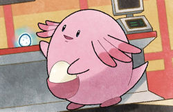Rule 34 | :d, chansey, commentary, computer, creature, creatures (company), egg, english commentary, eo kanako, full body, game freak, gen 1 pokemon, indoors, nintendo, no humans, official art, open mouth, pokemon, pokemon (creature), pokemon center, pokemon tcg, smile, solo, third-party source