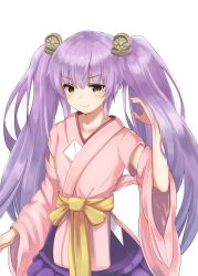Rule 34 | 1girl, blunt bangs, dargo, detached sleeves, hair ornament, hand in own hair, highres, japanese clothes, long hair, oshiro project:re, oshiro project:re, purple hair, simple background, solo, taga (oshiro project), twintails, very long hair, white background