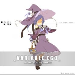 Rule 34 | ascot, blue ascot, blue hair, blvefo9, book, full body, hat, original, purple hat, short hair, short hair with long locks, standing, white background, witch hat