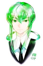 Rule 34 | 1other, androgynous, artist name, dong hyun lee, gem uniform (houseki no kuni), green eyes, green hair, hair rings, highres, houseki no kuni, jade (houseki no kuni), long hair, looking at viewer, necktie, smile, solo, upper body, vivaclap