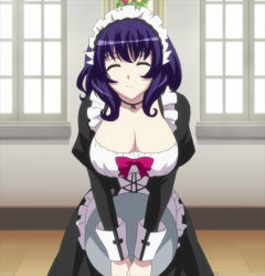 Rule 34 | breasts, cleavage, closed eyes, highres, large breasts, maid, screencap, seikon no qwaser, solo, stitched, third-party edit, yamanobe tomo