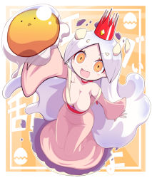 Rule 34 | 10s, 1girl, breasts, cleavage, crown, large breasts, long hair, no bra, nollety, off shoulder, open mouth, orange eyes, solo, tamago no kimi (youkai watch), very long hair, traditional youkai, youkai watch