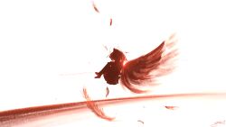 Rule 34 | 1girl, animal ears, feathered wings, feathers, fetal position, highres, original, rune xiao, short hair, silhouette, skirt, solo, wings