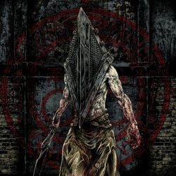 Rule 34 | 1boy, artist request, blood, great knife, hat, helmet, male focus, monster, muscular, pyramid head, silent hill, silent hill (movie), silent hill (series), solo, source request, sword, topless male, weapon