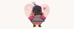 Rule 34 | 1boy, apron, bad id, bad twitter id, baking sheet, chibi, cookie, cooking, food, full body, gas mask, grey hair, heart, heart-shaped food, male focus, mask, oven mitts, overwatch, overwatch 1, ponytail, roadhog (overwatch), simple background, solo, sparkle, star (symbol), tinysnails, valentine, white background