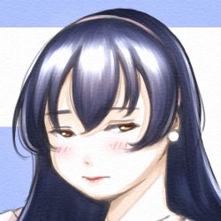 Rule 34 | 1girl, artist name, artist request, blue hair, blush, breasts, earrings, female focus, hair between eyes, hairband, jewelry, long hair, looking at viewer, love live!, love live! school idol project, nefielia, parted lips, pearl earrings, smile, solo, sonoda umi, upper body, white hairband, yellow eyes