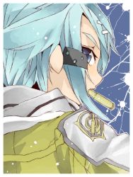 Rule 34 | 10s, 1girl, bad id, bad pixiv id, blue eyes, blue hair, bullet, from behind, hair ornament, hairclip, kame^^, matching hair/eyes, mouth hold, portrait, short hair, sinon, sketch, solo, sword art online