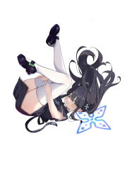 Rule 34 | 1girl, absurdres, animal ear fluff, animal ears, ass, black dress, black footwear, black hair, blue archive, blunt bangs, blush, china dress, chinese clothes, dress, etoile, falling, green eyes, highres, legs, legs up, long hair, mary janes, shoes, short sleeves, shun (blue archive), shun (small) (blue archive), simple background, solo, thighhighs, thighs, tiger ears, tiger girl, twintails, white background, white thighhighs