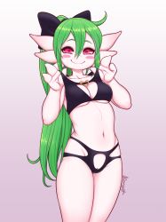 Rule 34 | 1girl, artist name, bikini, black bikini, black bow, blush stickers, bow, breasts, cleft of venus, closed mouth, collarbone, commentary, cowboy shot, creatures (company), english commentary, game freak, gardevoir, gen 3 pokemon, gradient background, green hair, groin, hair between eyes, hair bow, heart, highres, kionant, long hair, looking at viewer, medium breasts, navel, nintendo, partially visible vulva, pink background, pink eyes, pokemon, pokemon (creature), ponytail, pussy, pussy peek, smile, solo, standing, swimsuit, very long hair