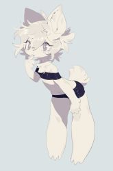 Rule 34 | 10r (tulipano), 1girl, animal ear fluff, animal ears, body fur, bright pupils, claws, clothing request, collarbone, commentary request, copyright request, finger to mouth, furry, furry female, grey eyes, leaning forward, navel, silver hair, solo, standing, tail, white fur, white pupils