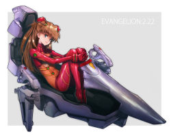 Rule 34 | 00s, 1girl, blue eyes, bodysuit, boyaking, brown hair, cockpit, entry plug, evangelion: 2.0 you can (not) advance, hugging own legs, latex, long hair, multicolored clothes, neon genesis evangelion, own hands clasped, own hands together, plugsuit, rebuild of evangelion, sitting, smile, solo, souryuu asuka langley, test plugsuit