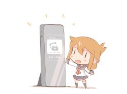 Rule 34 | 10s, 1girl, blush stickers, brown hair, cellphone, chibi, commentary request, folded ponytail, hanomido, inazuma (kancolle), kantai collection, kneehighs, mini person, minigirl, neckerchief, open mouth, phone, school uniform, serafuku, skirt, smartphone, socks, solid eyes, solo, | |