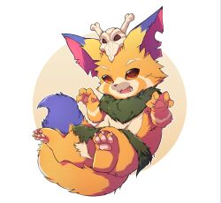 Rule 34 | brown eyes, claw pose, claws, full body, gnar (league of legends), highres, league of legends, no humans, notched ear, open mouth, pawpads, solo, teeth, toe claws, white background, yed (yedsilent), yordle