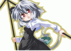 Rule 34 | 1girl, animal ears, female focus, grey hair, highres, jewelry, marker (medium), milkpanda, mouse (animal), mouse ears, mouse tail, nazrin, necklace, pendant, red eyes, simple background, solo, standing, tail, touhou, traditional media, white background