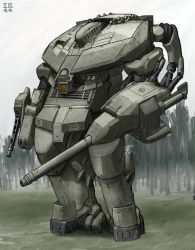 Rule 34 | arm cannon, forest, grass, highres, ironsouls, leaning back, leopard 2, mecha, mechanization, military, military vehicle, motor vehicle, nature, no humans, original, robot, science fiction, solo, standing, tank, weapon