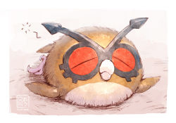 Rule 34 | bird, border, closed mouth, commentary request, creature, creatures (company), closed eyes, full body, game freak, gen 2 pokemon, highres, hoothoot, lying, nintendo, no humans, ohdon, on stomach, owl, pokemon, pokemon (creature), sleeping, solo, talons, white border