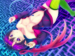 Rule 34 | 1girl, alternate costume, asymmetrical legwear, asymmetrical wings, black hair, black jacket, blue wings, blush, breasts, closed mouth, commentary request, cowboy shot, green thighhighs, hair between eyes, highres, houjuu nue, jacket, looking at viewer, medium breasts, medium hair, mismatched legwear, navel, open clothes, open jacket, pink thighhighs, pointy ears, red eyes, red wings, solo, thighhighs, tomo takino, touhou, twitter username, unzipped, wings