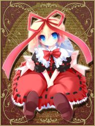 Rule 34 | 1girl, ai takurou, black ribbon, black skirt, blonde hair, blue eyes, bow, brown footwear, child, collar, dress, english text, female focus, flower, hair between eyes, hair ribbon, lily of the valley, medicine melancholy, own hands together, puffy short sleeves, puffy sleeves, red bow, red ribbon, red skirt, ribbon, ribbon-trimmed skirt, ribbon trim, sash, shirt bow, shoes, short hair, short sleeves, sitting, skirt, skirt set, solo, touhou, wall of text, white bow, white collar