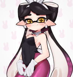 Rule 34 | + +, 1girl, alternate costume, animal ears, bad id, bad pixiv id, black hair, breasts, busujima funya, callie (splatoon), closed mouth, collar, commentary, cowboy shot, detached collar, earrings, fake animal ears, gloves, gradient hair, highres, inkling, jewelry, leotard, long hair, looking at viewer, mask, mole, mole under eye, multicolored hair, nintendo, pantyhose, playboy bunny, pointy ears, purple hair, purple pantyhose, rabbit background, rabbit ears, small breasts, smile, solo, standing, swept bangs, tentacle hair, twitter username, very long hair, white collar, white gloves, wing collar, yellow eyes