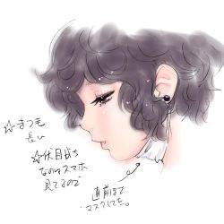 Rule 34 | 1boy, androgynous, earrings, face, half-closed eyes, jewelry, lips, male focus, parted lips, partially translated, po-ju, profile, sketch, solo, star (symbol), translation request, white background