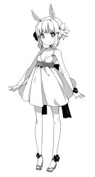 Rule 34 | 1girl, animal ears, bad id, bad pixiv id, breasts, djmax, djmax portable, djmax technika, flower, greyscale, h2so4, hair flower, hair ornament, looking at viewer, monochrome, short hair, simple background, smile, solo, suee, white background