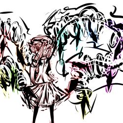 Rule 34 | 1girl, abstract, back, bad id, bad pixiv id, embodiment of scarlet devil, f7(eiki), female focus, flandre scarlet, hat, mob cap, red eyes, solo, speed painting, touhou, wings