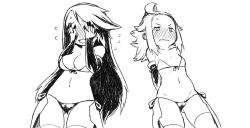 Rule 34 | 2girls, agnes oblige, artist request, bikini, blush, bravely default: flying fairy, breasts, cleavage, covering face, edea lee, large breasts, long hair, multiple girls, short hair, small breasts, swimsuit