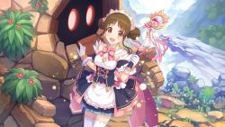 Rule 34 | 1girl, brown eyes, brown hair, cygames, gloves, golem, maid, maid headdress, official art, princess connect!, suzume (princess connect!), thighhighs, wand